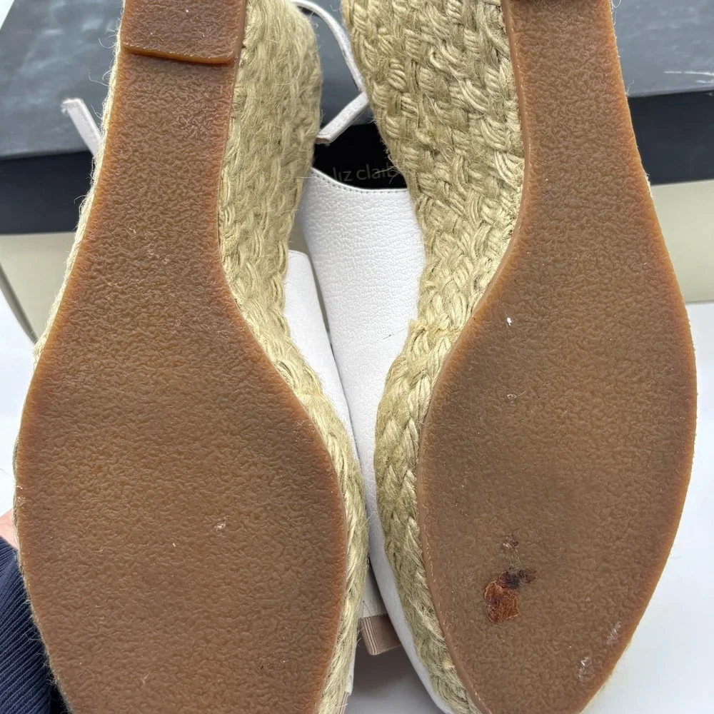 Liz‎ Claiborne MYA White Sanibel Espadrille Wedge Peep Toe Slingback Shoes 9.5M